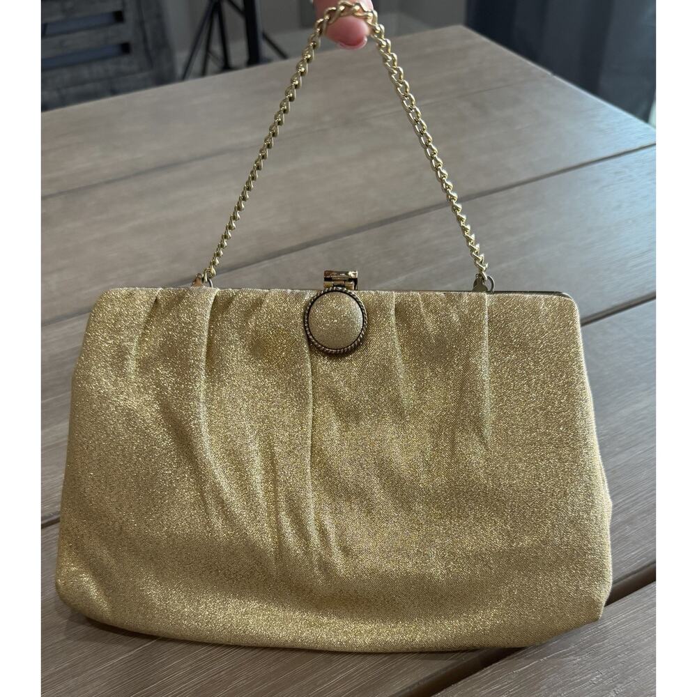 Vintage‎ Gold Metallic Evening Clutch Bag 1950-1960’s Formal Purse Cocktail Bag